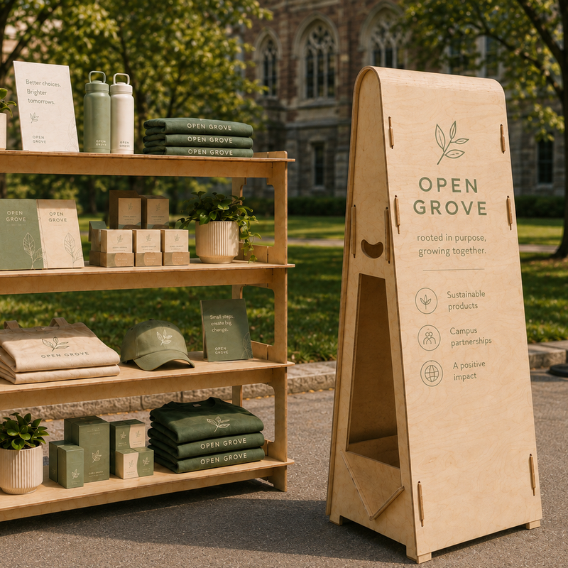 ReFrame outdoor banner stand in American plywood