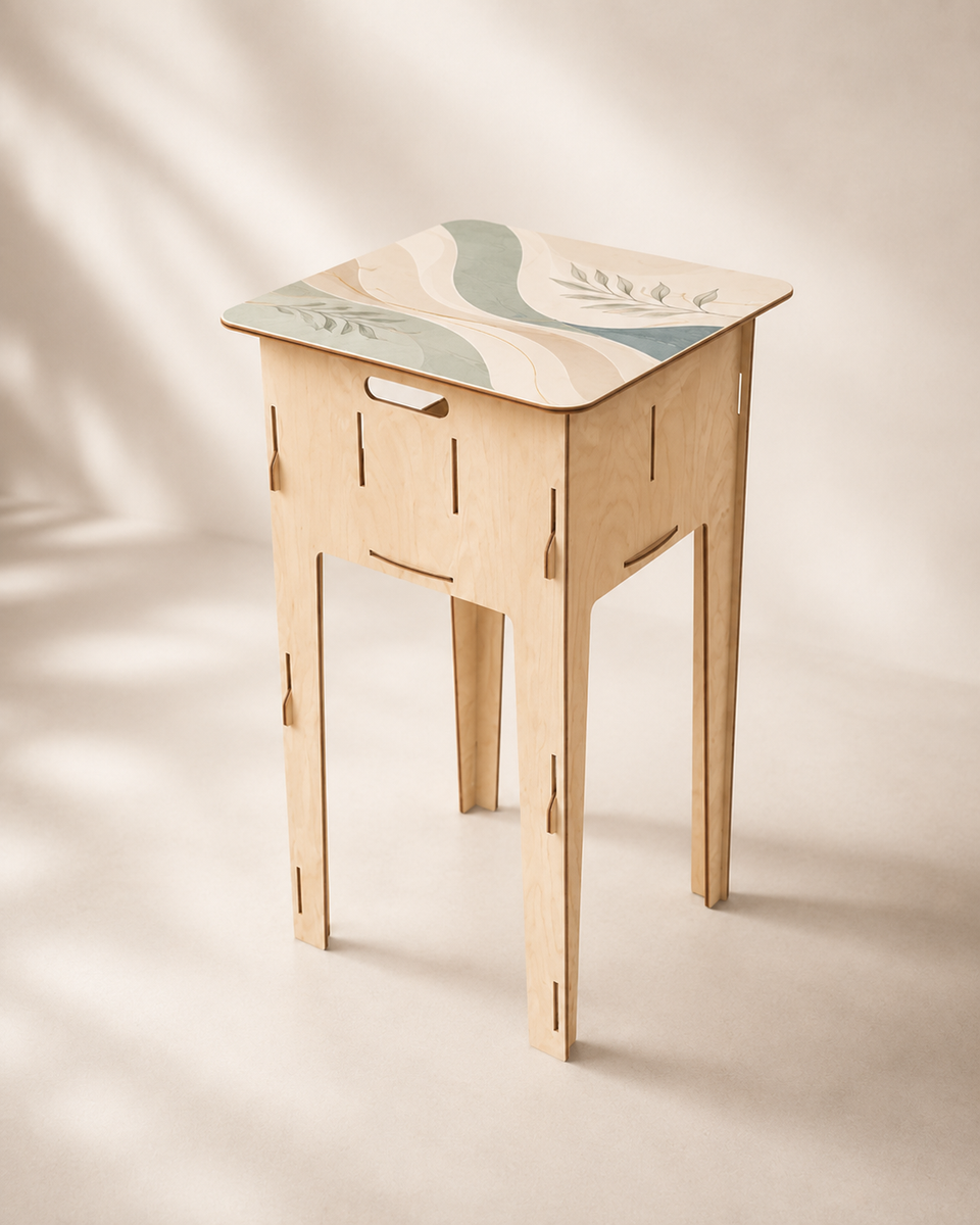 ReFrame podium display with hidden top storage shelf